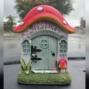Fairy Garden House Door Figurine 5" Cement Mushroom Garden Kitchen Decor